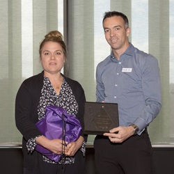 CAHS Consumer Excellence Award winner Rachel Scadden with Emlyn Whetnall from HESTA